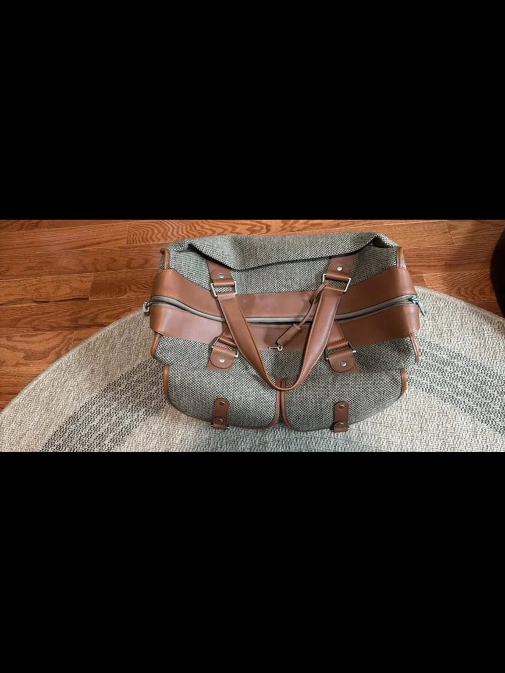 HartmannMen's Dual-Pocket Canvas and Leather Satchel Bag - Brown brand new never